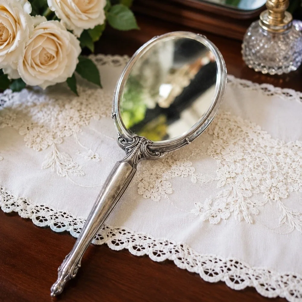 Antique Sterling Silver Vanity Hand Mirror